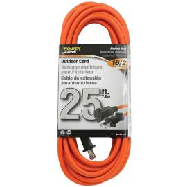 PowerZone OR481625 Outdoor Extension Cord, 16 AWG Wire, 25 ft L, Orange Sheath