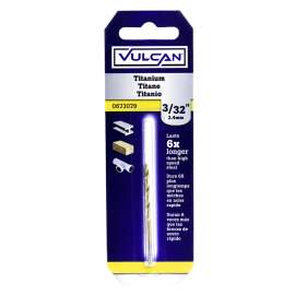 Vulcan Drill Bit, 3/32 In Dia X 2-1/4 In L, Straight Shank, High Speed Steel, Titanium Nitride Coated