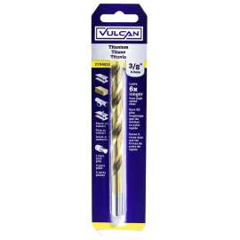 Vulcan Drill Bit, 3/8 In Dia X 5 In L, Straight Shank, High Speed Steel, Titanium Nitride Coated
