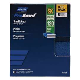 NORTON ProSand 82084 Sanding Sponge, 4-1/2 in L, 2-11/16 in W, 120 Grit, Medium, Aluminum Oxide Abrasive