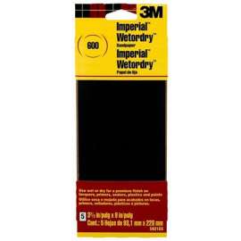 3M 5921-18-CC Sandpaper, 9 in L, 3.66 in W, Extra Fine, 600 Grit, Silicon Carbide Abrasive, Paper Backing