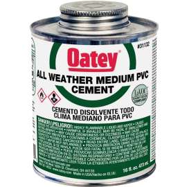 Oatey 31132 Solvent Cement, 16 oz Can, Liquid, Gray