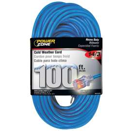 PowerZone Extension Cord, 14 AWG Cable, 5-15P Grounded Plug, 5-15R Grounded Receptacle, 100 ft L, 13 A, 125 V