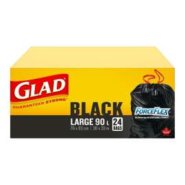 GLAD 30306 Trash Bag, L, 90 L Capacity, Black