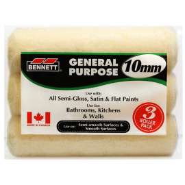 BENNETT 3PK PL1009 Paint Roller Refill, 10 mm Thick Nap, 240 mm L, Fabric Cover