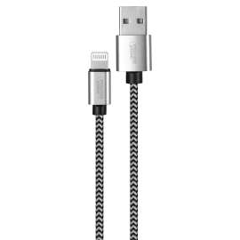 PowerZone KL-029X-2M-LIGHT Lightning Charging Cable, Braided Cable + Aluminum, Black + White Braided Cable, 6 ft L