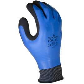 SHOWA 306XL-09.RT Gloves, XL, Elastic Cuff, Latex Coating, Black/Blue