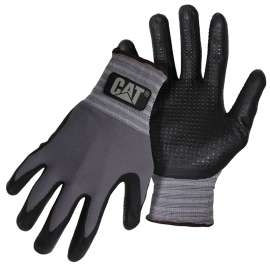 Cat CAT017419X Dipped Gloves, XL, Knit Wrist Cuff, Nitrile Coating, Nylon Glove, Gray
