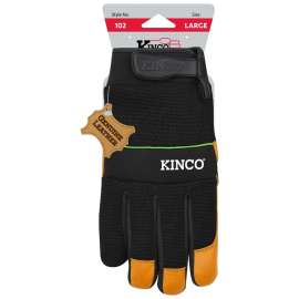 KincoPro 102-L Safety Gloves, Men's, L, Wing Thumb, Hook and Loop Cuff, Polyester/Spandex Back, Gold