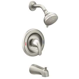 Moen Adler Series 82603SRN Tub and Shower Faucet, Multi-Function Showerhead, 1.75 gpm Showerhead, 4 Spray Settings