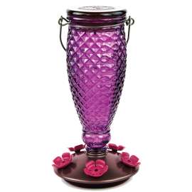 Perky-Pet 9102-2 Bird Feeder, Diamond, 24 oz, Nectar, 5-Port/Perch, Glass/Plastic, Wine, 10-1/2 in H