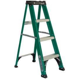 Louisville FS4004 Step Ladder, 102 in Max Reach H, 3-Step, 225 lb, Type II Duty Rating, 3 in D Step, Fiberglass