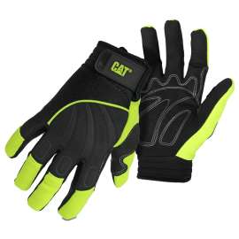 Cat CAT012224-M High-Visibility Mechanic Gloves, Men's, M, Adjustable Wrist Cuff, Synthetic Leather, Green