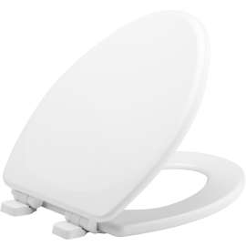 Mayfair 143SLOW 000 Traditional Toilet Seat, Elongated, Wood, White, Adjustable, Whisper Close Hinge