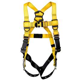 GUARDIAN FALL PROTECTION 1 Series 37002 Full Body Harness, XL/2XL, 130 to 420 lb, Polyester Webbing, Black/Yellow